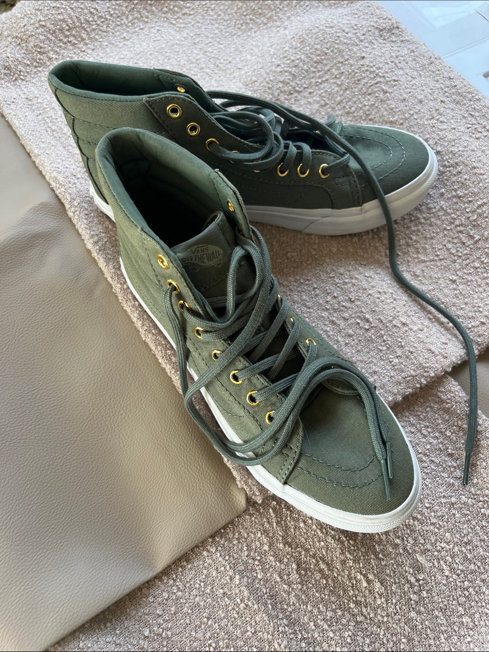 Vans women’s High-Top Canvas Sneakers - Olive Green with White Sole